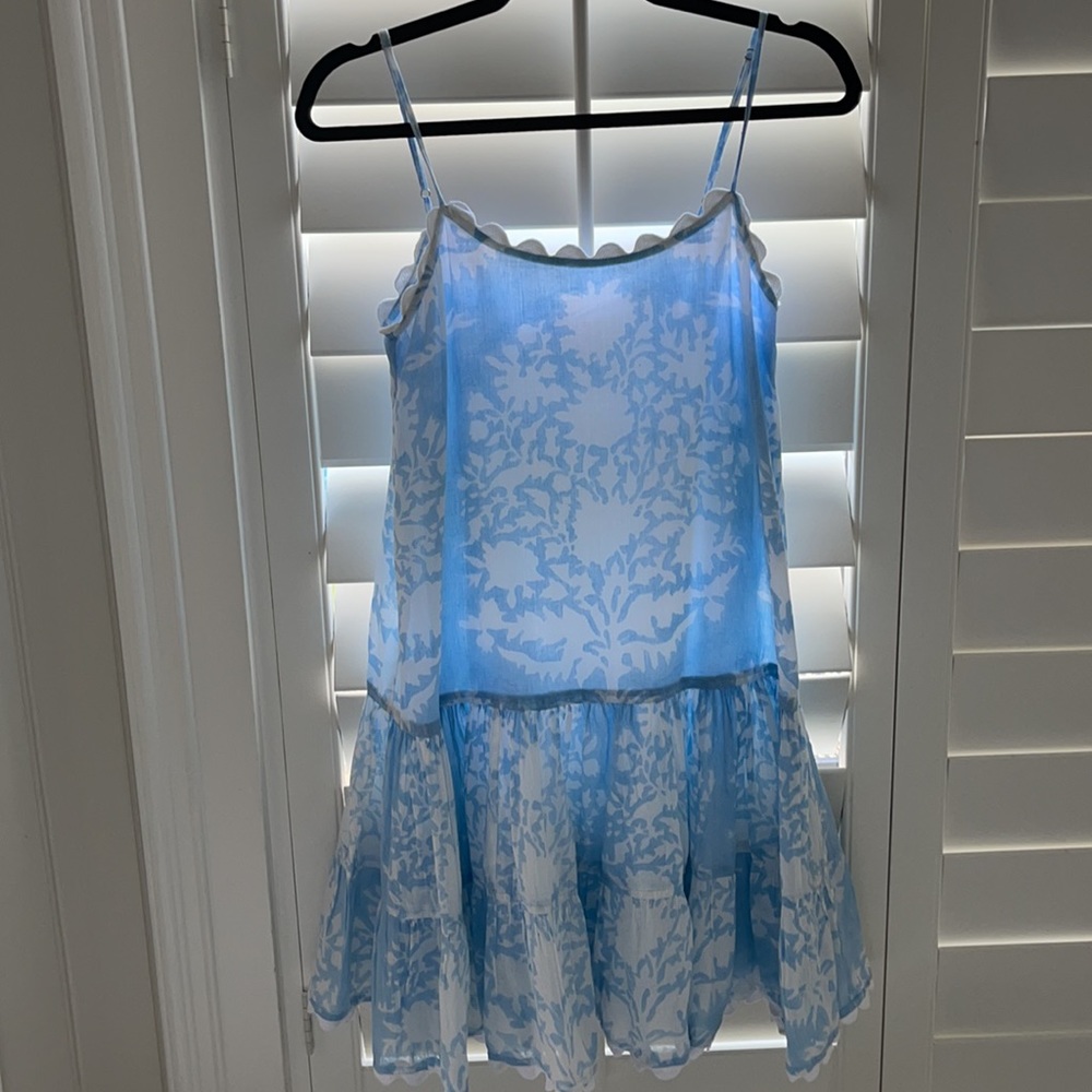 Juliet Dunn Blue and White Dress